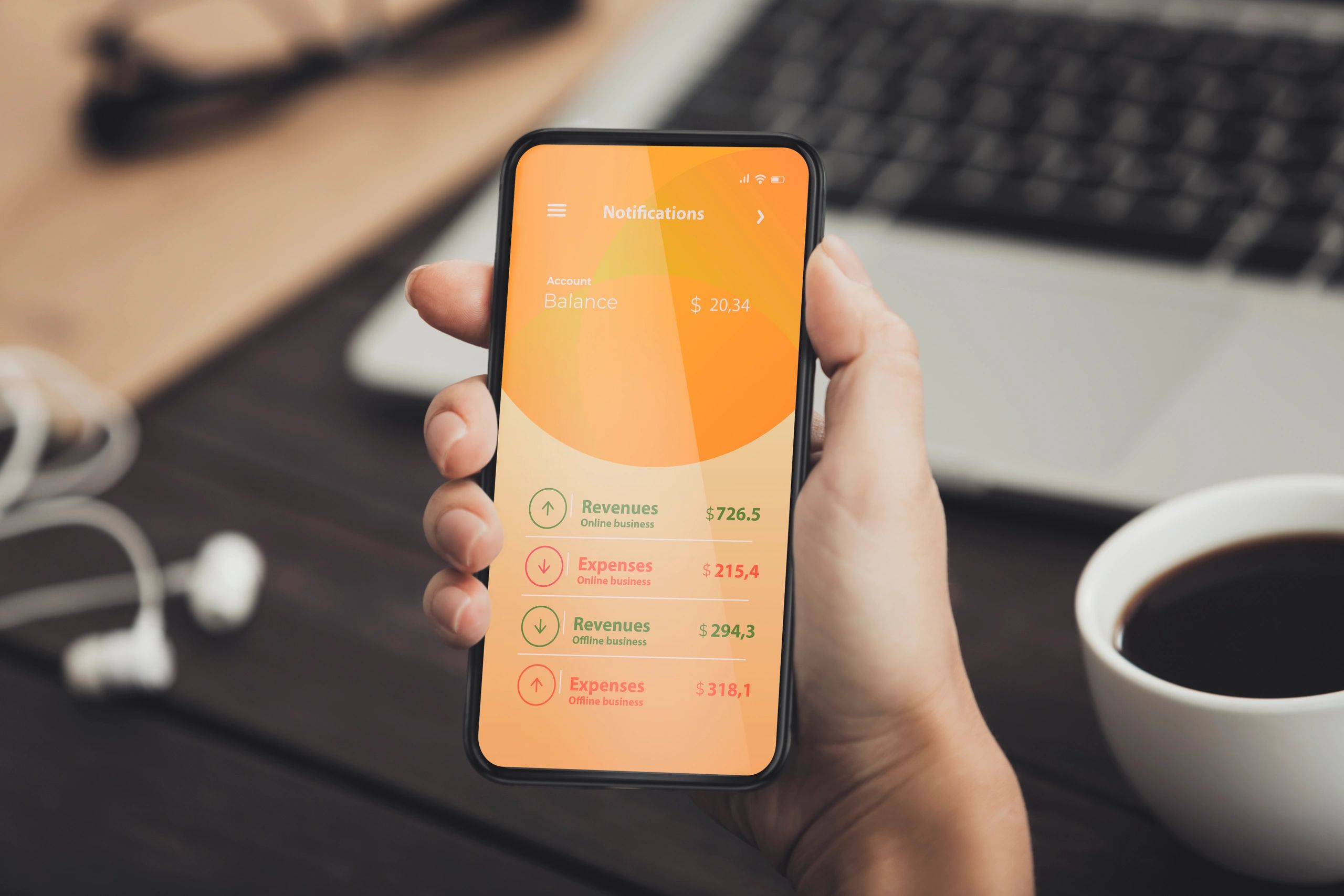 Mobile screen showing account balance representing profitability